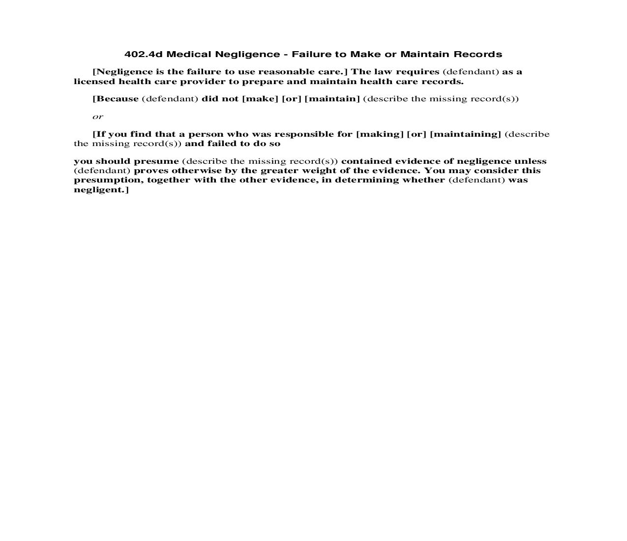 402.4d Medical Negligence - Failure to Make or Maintain Records | Pdf Doc Docx | Florida_JI