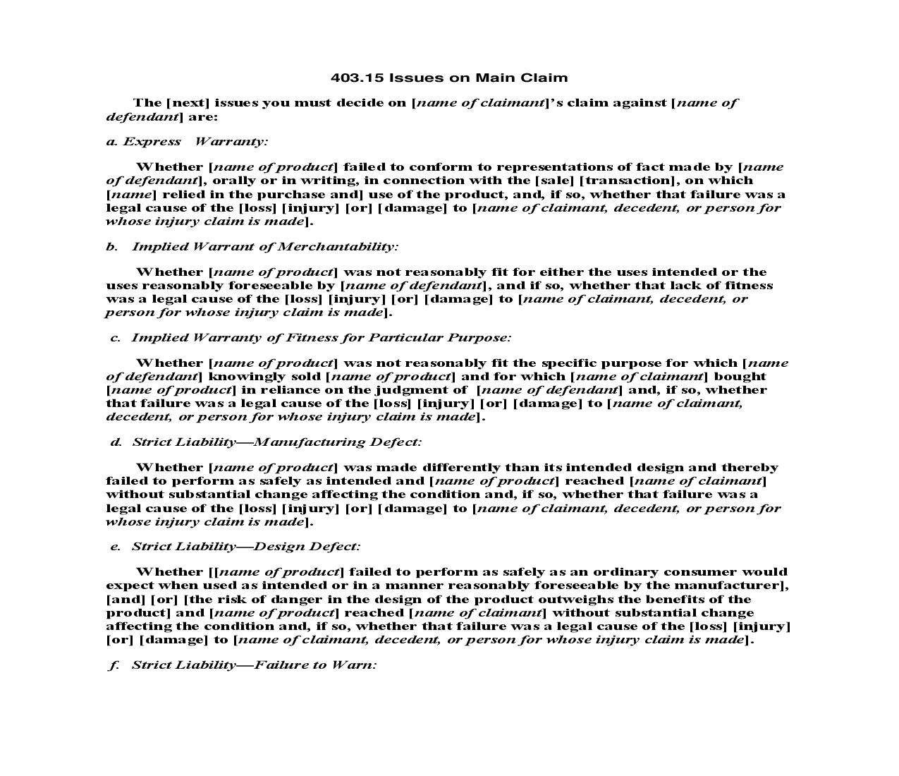 403.15 Issues on Main Claim | Pdf Doc Docx | Florida_JI