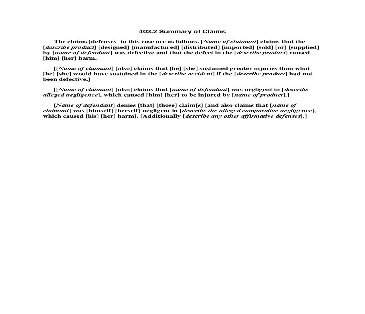 403.2 Summary of Claims | Pdf Doc Docx | Florida_JI