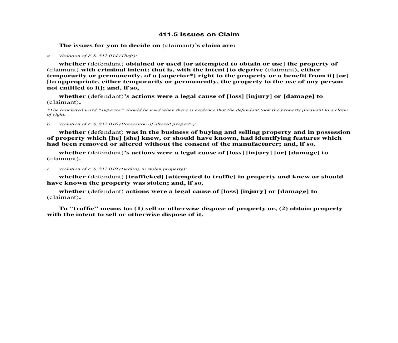 411.5 Issues on Claim | Pdf Doc Docx | Florida_JI