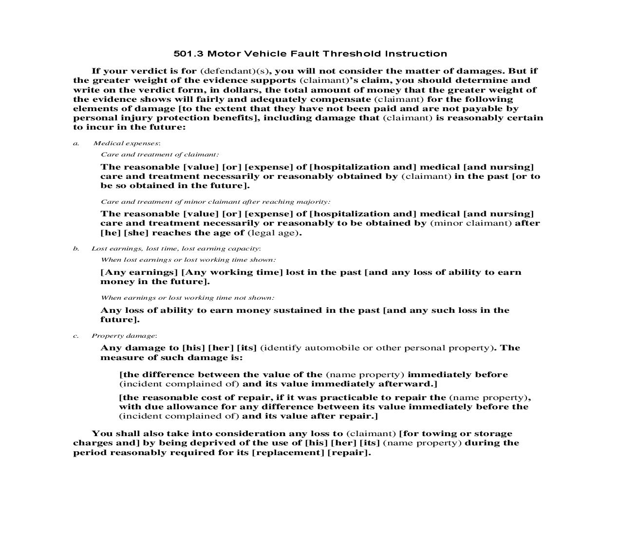 501.3 Motor Vehicle Fault Threshold Instruction | Pdf Doc Docx | Florida_JI