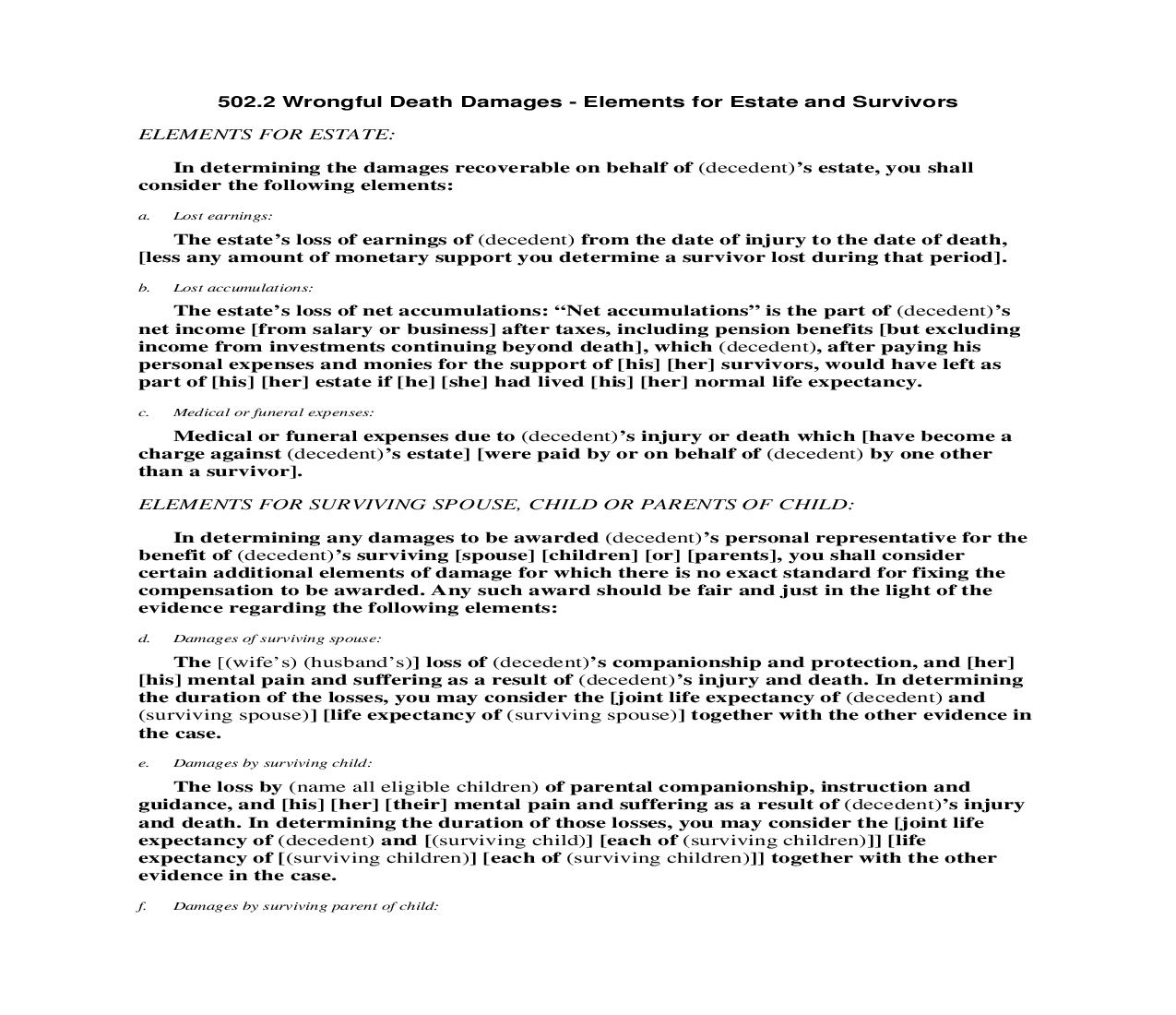 502.2 Wrongful Death Damages - Elements for Estate and Survivors | Pdf Doc Docx | Florida_JI