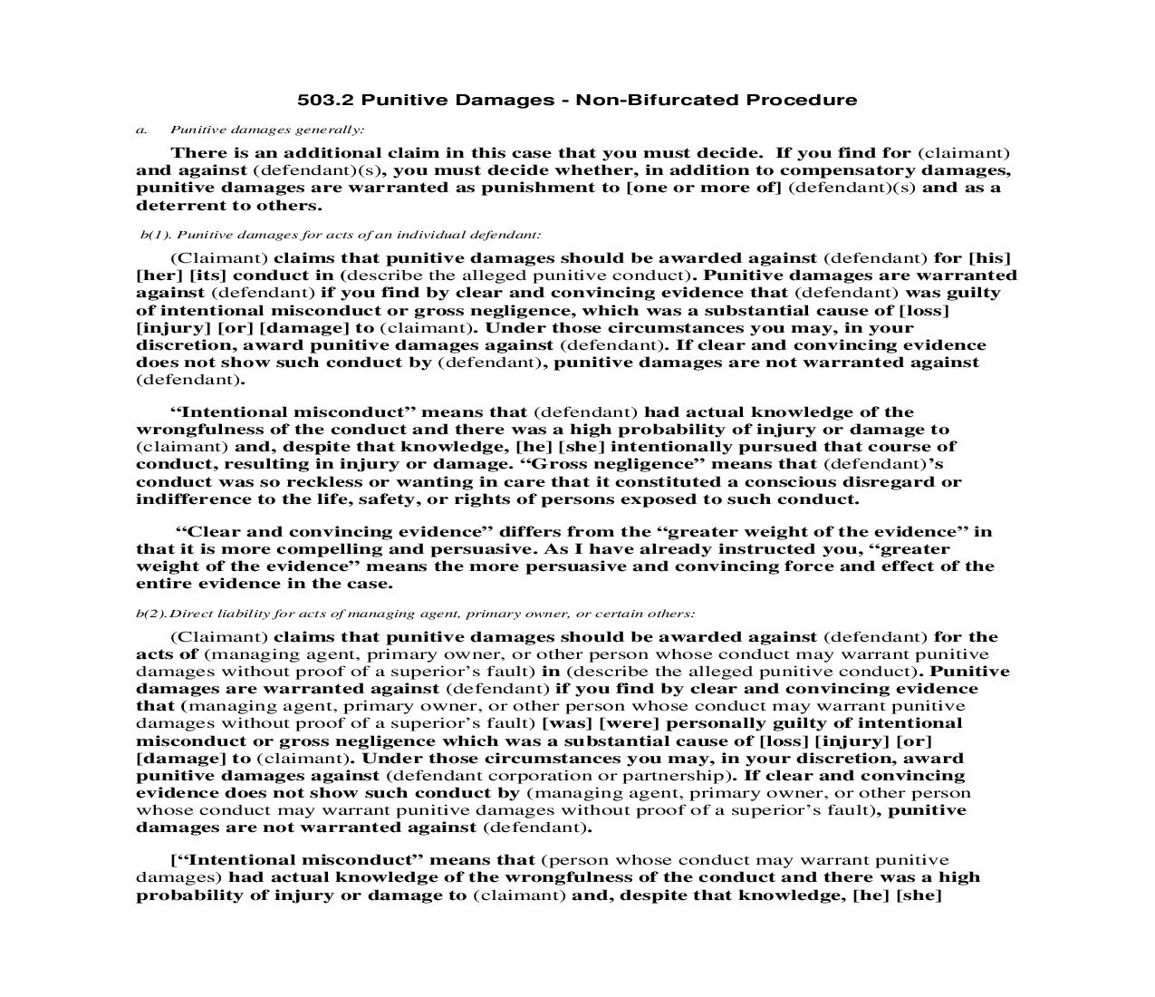 503.2 Punitive Damages - Non-Bifurcated Procedure | Pdf Doc Docx | Florida_JI