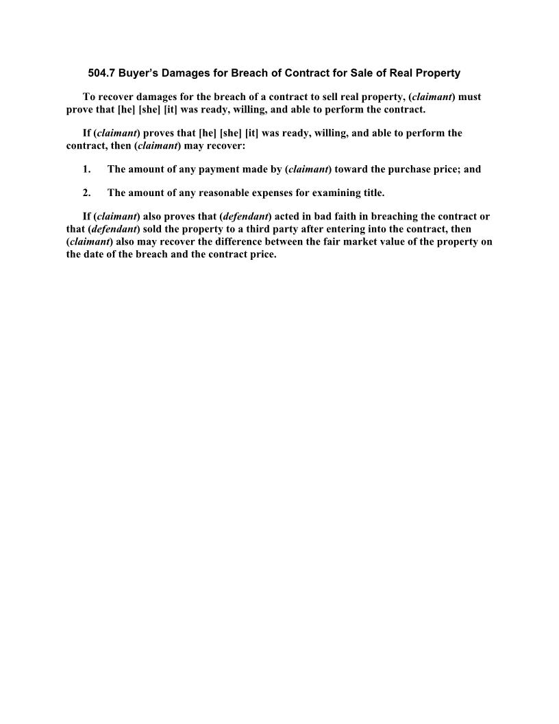504.7 Buyers Damages For Breach Of Contract For Sale Of Real Property | Pdf Docx | Florida_JI