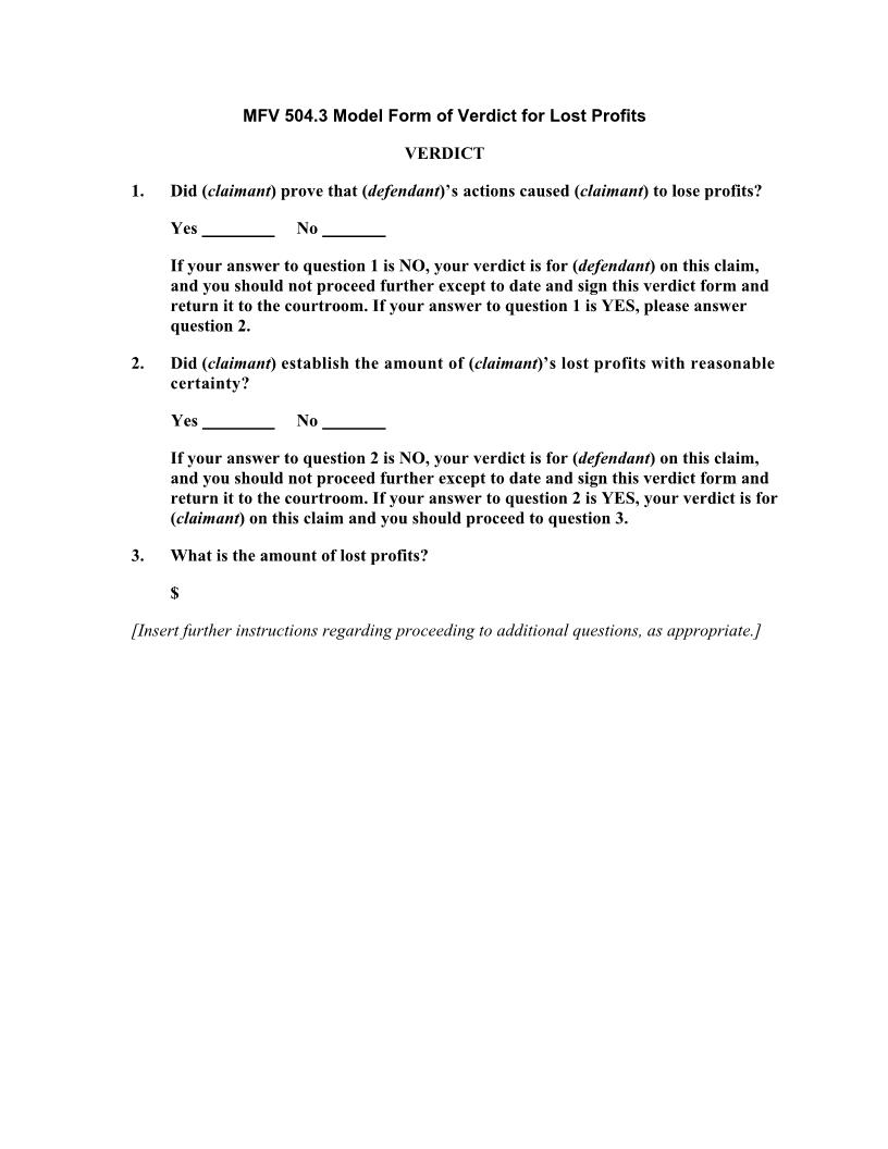 MFV 504.3 Model Verdict Lost Profits | Pdf Docx | Florida_JI