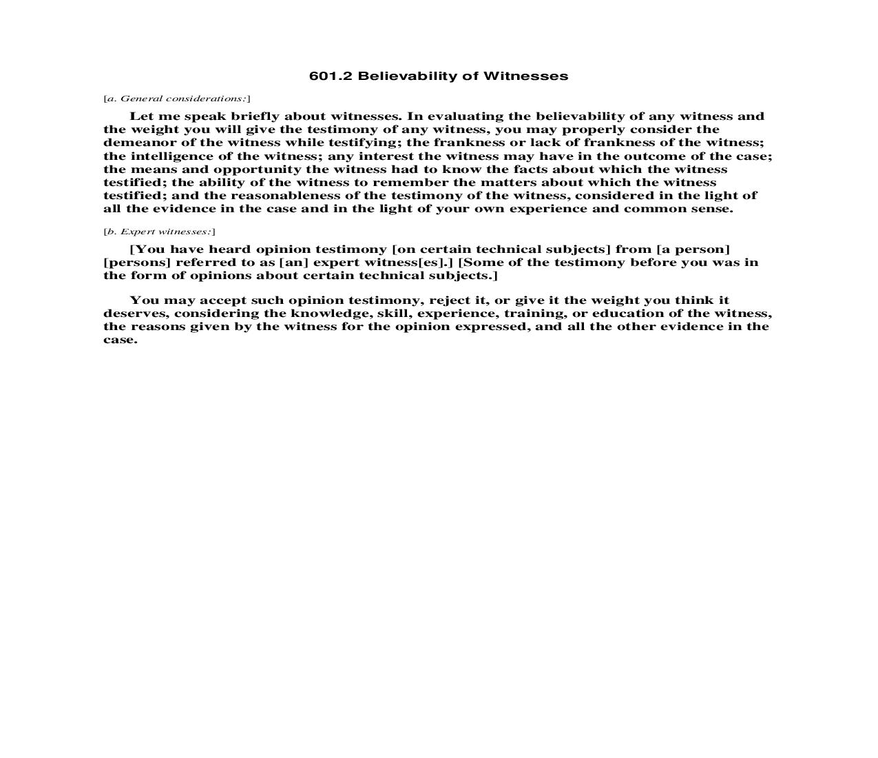 601.2 Believability of Witnesses | Pdf Doc Docx | Florida_JI