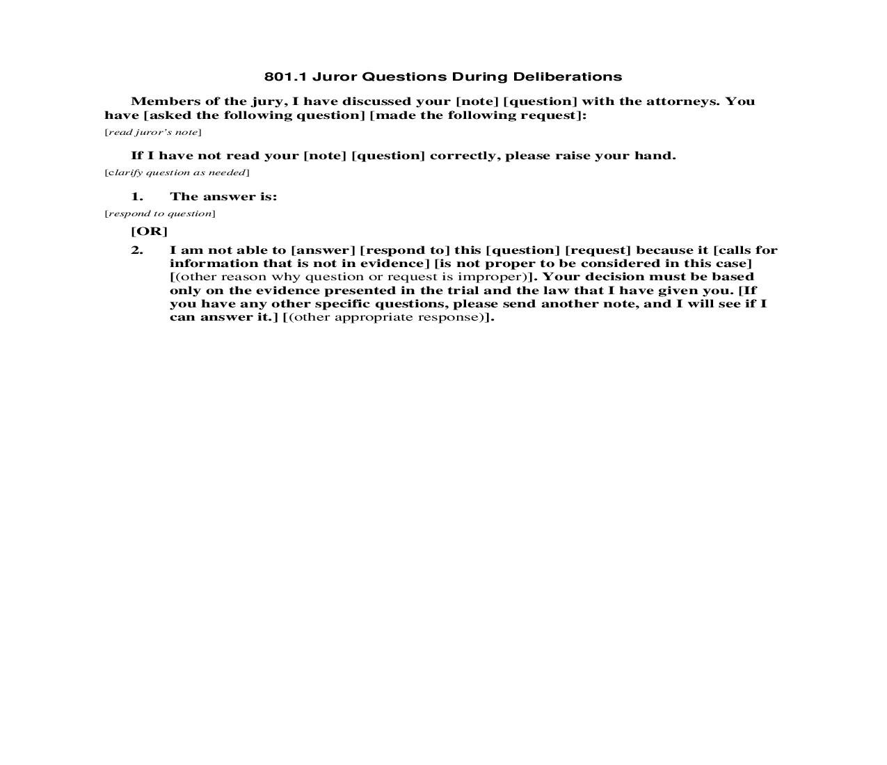 801.1 Juror Questions During Deliberations | Pdf Doc Docx | Florida_JI