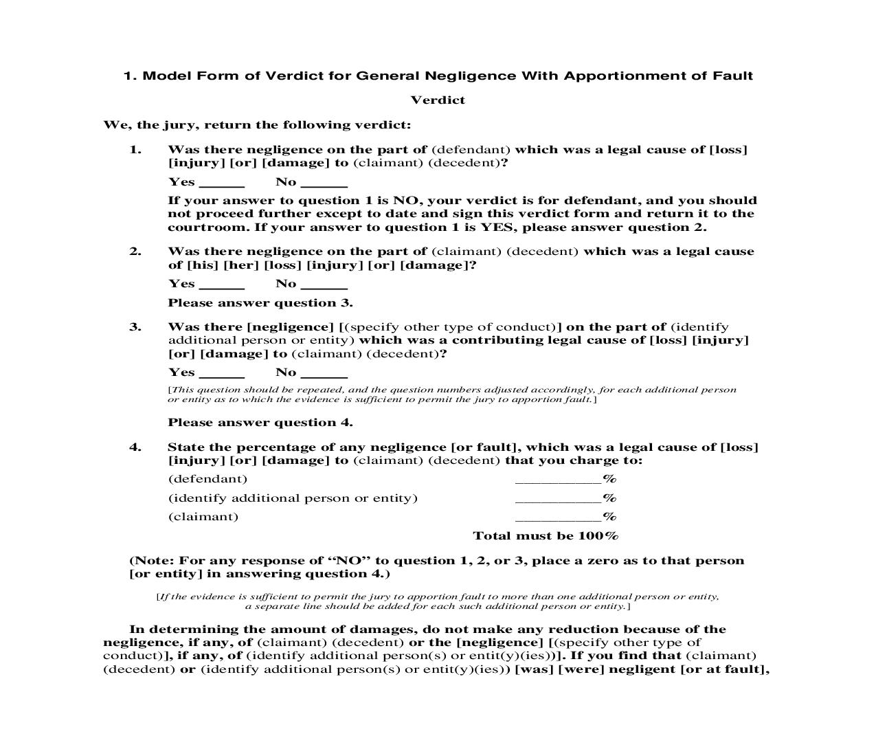 1. Model Form of Verdict for General Negligence With Apportionment of Fault | Pdf Doc Docx | Florida_JI