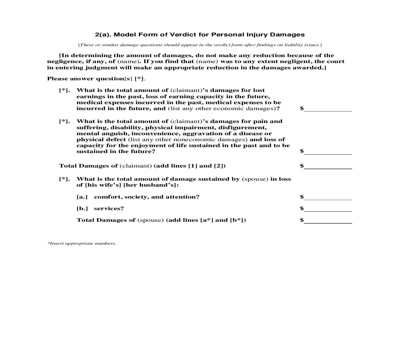 2(a). Model Form of Verdict for Personal Injury Damages | Pdf Doc Docx | Florida_JI