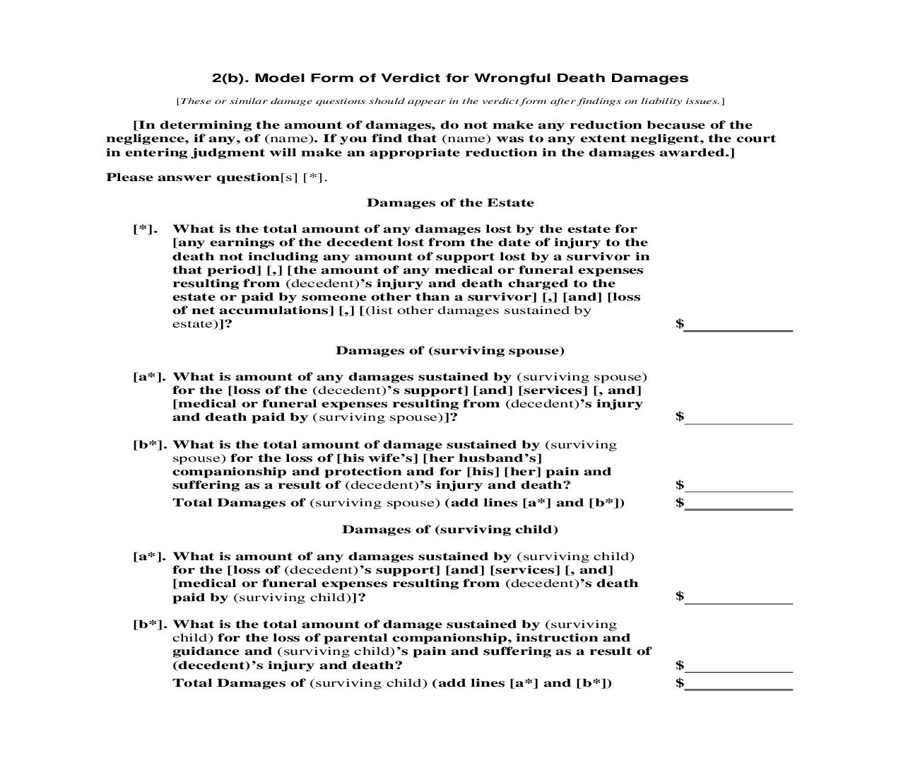 2(b). Model Form of Verdict for Wrongful Death Damages | Pdf Doc Docx | Florida_JI