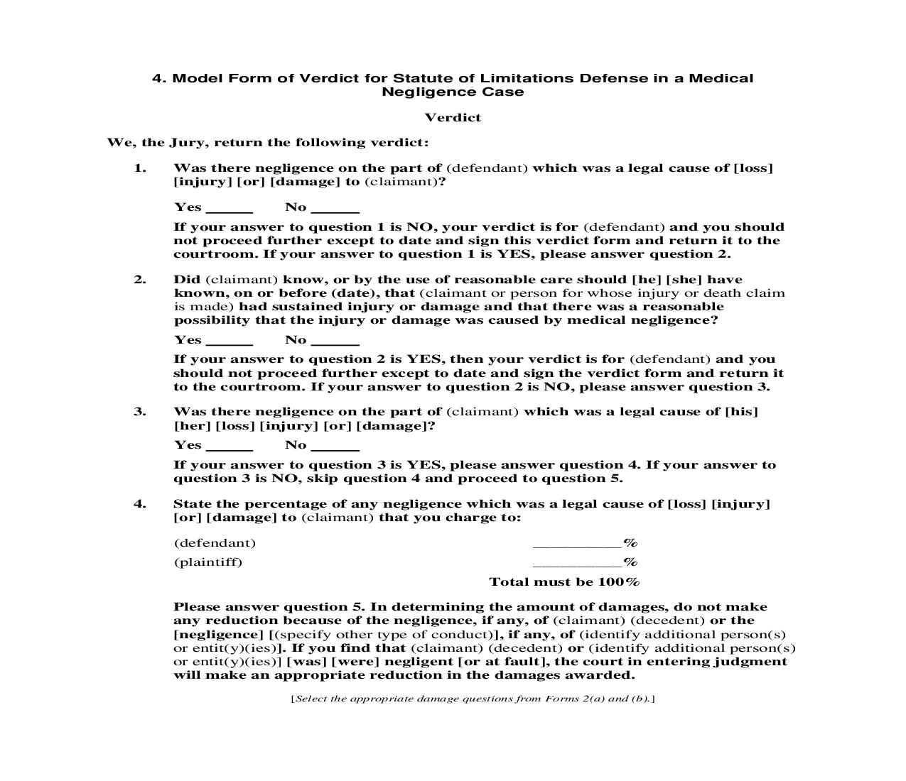 4. Model Form of Verdict for Statute of Limitations Defense in a Medical Negligence Case | Pdf Doc Docx | Florida_JI