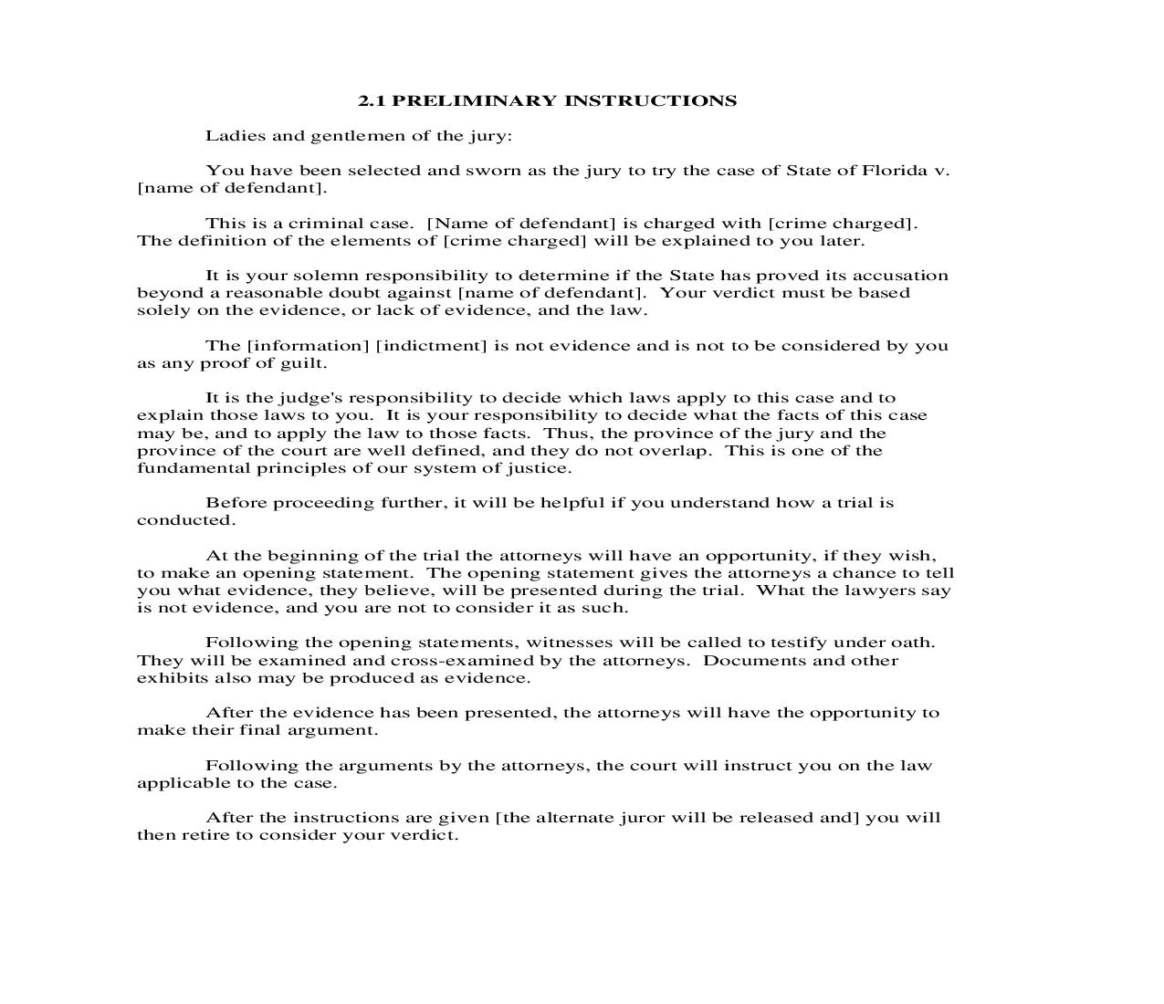 2.1. Preliminary Instructions | Pdf Doc Docx | Florida_JI