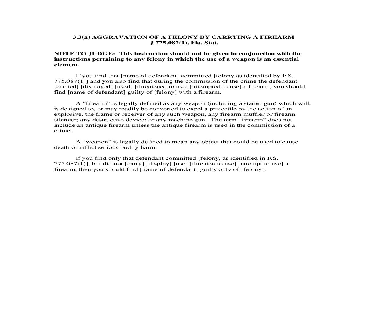 3.3(a). Aggravation of a Felony by Carrying a Firearm | Pdf Doc Docx | Florida_JI