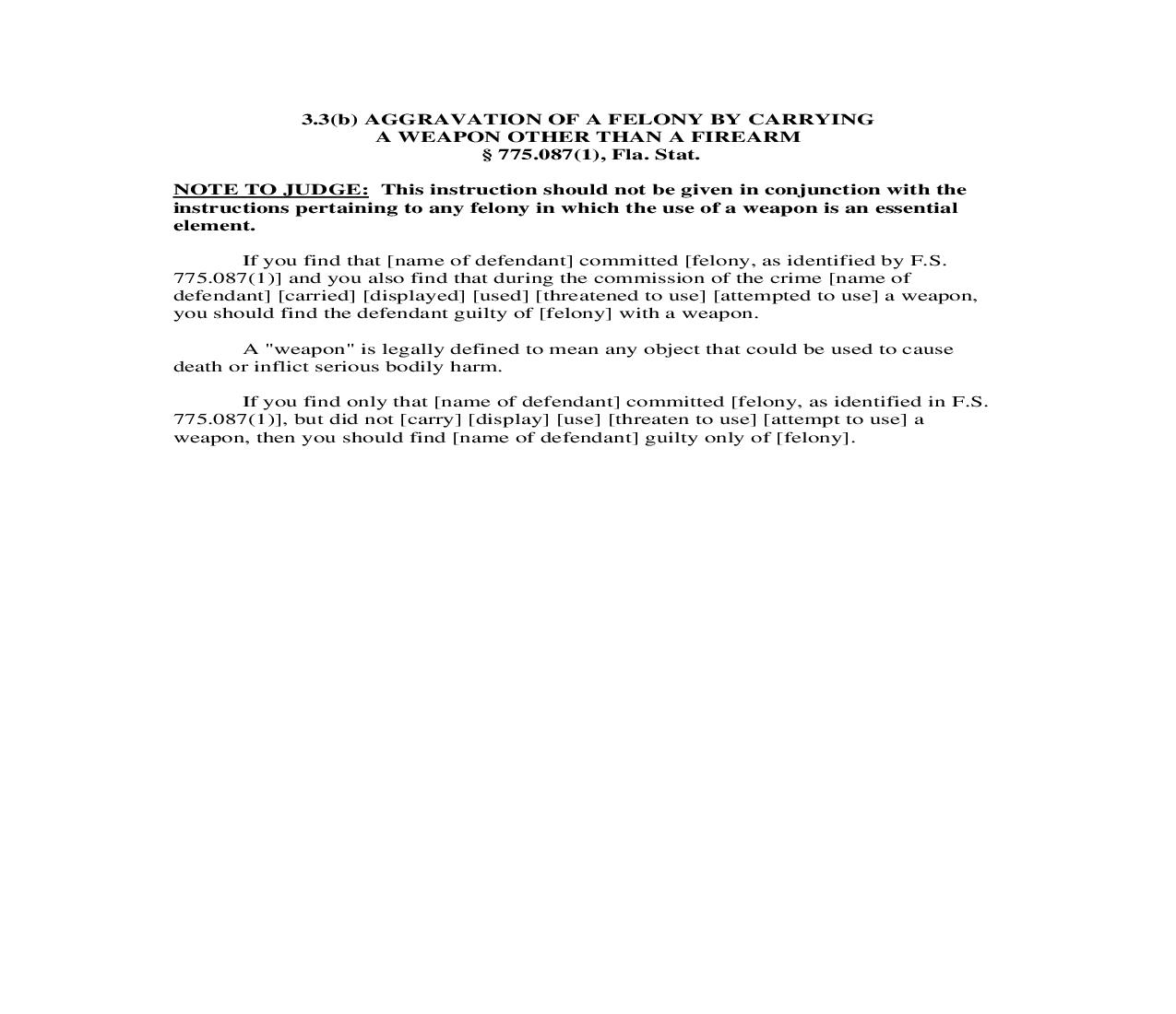 3.3(b). Aggravation of a Felony by Carrying a Weapon other than a Firearm | Pdf Doc Docx | Florida_JI