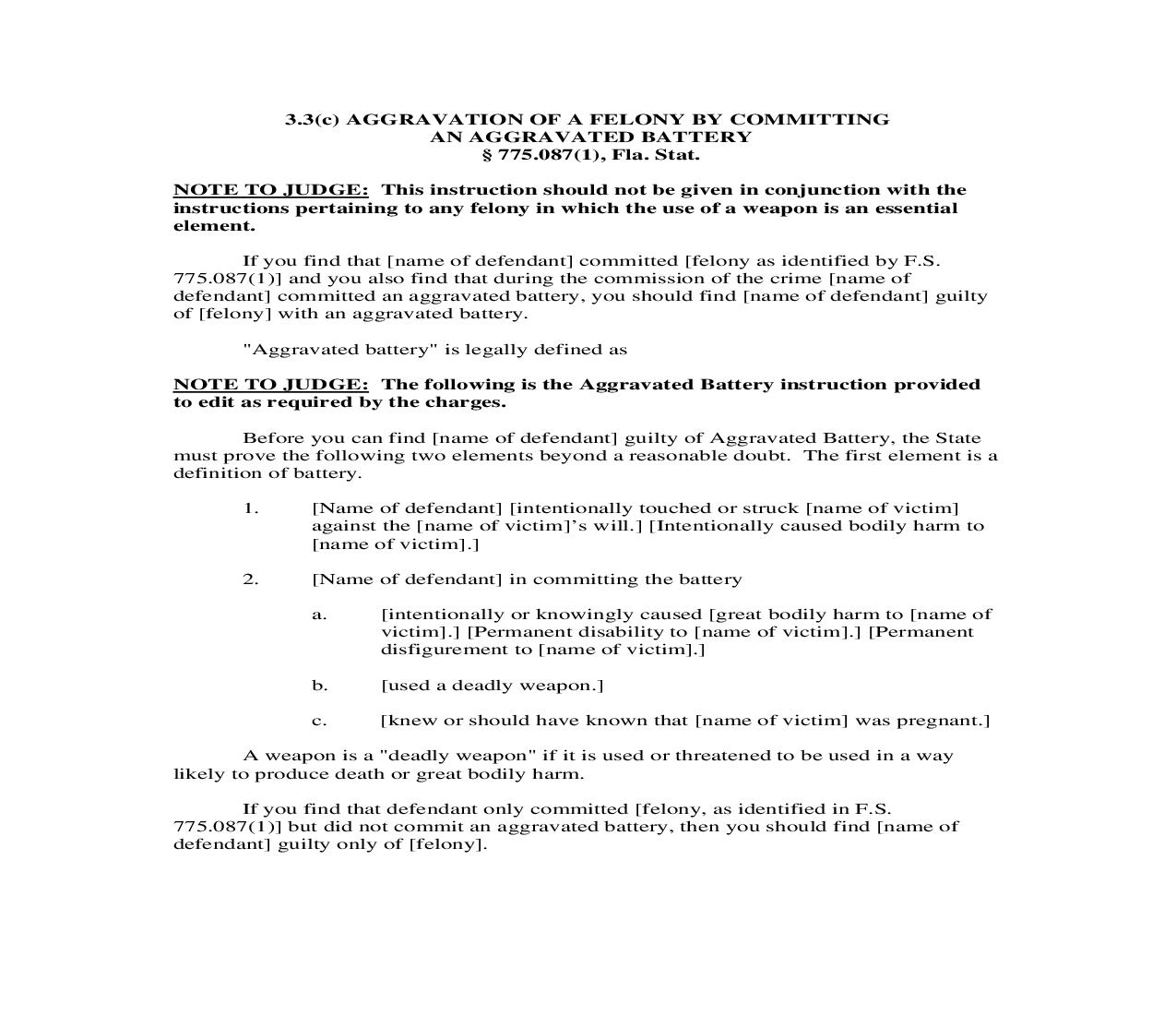 3.3(c). Aggravation of a Felony by Committing an Aggravated Battery | Pdf Doc Docx | Florida_JI