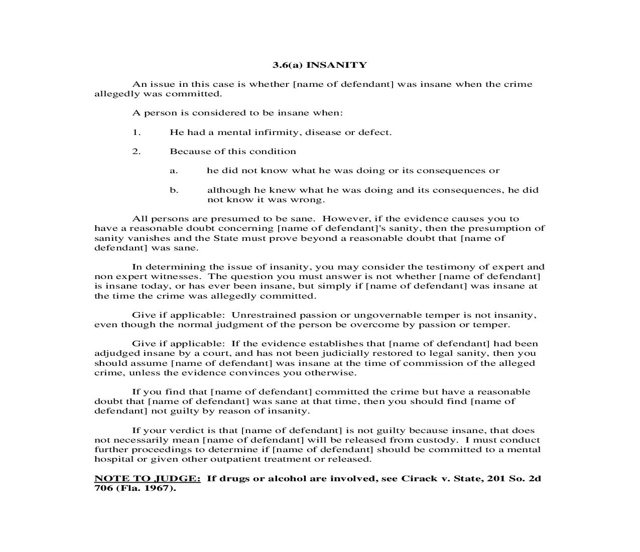 3.6(a). Insanity | Pdf Doc Docx | Florida_JI