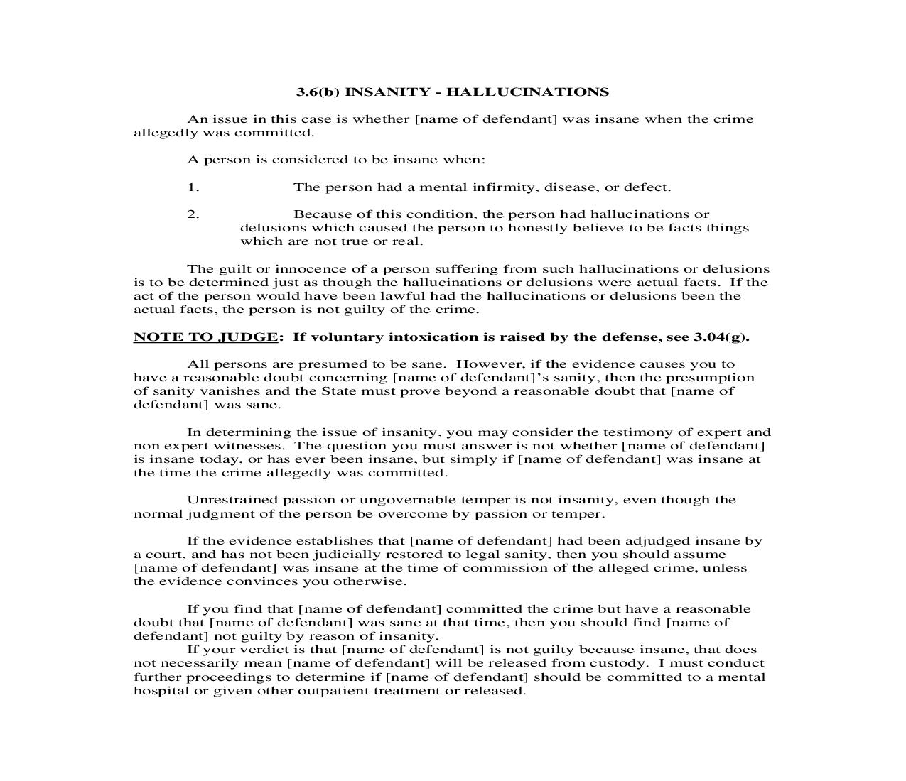 3.6(b). Insanity - Hallucinations | Pdf Doc Docx | Florida_JI