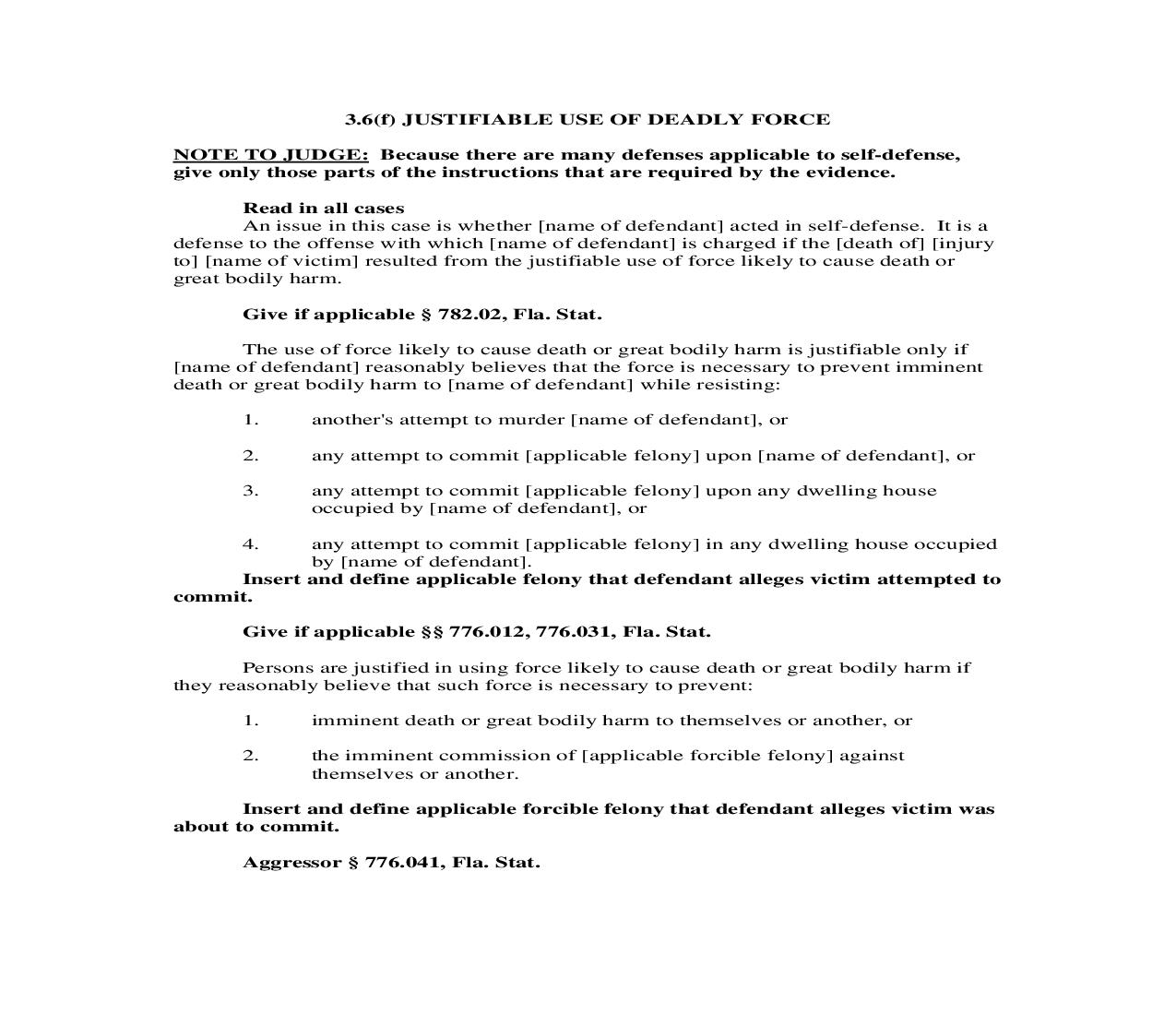 3.6(f). Justifiable Use Of Deadly Force | Pdf Doc Docx | Florida_JI