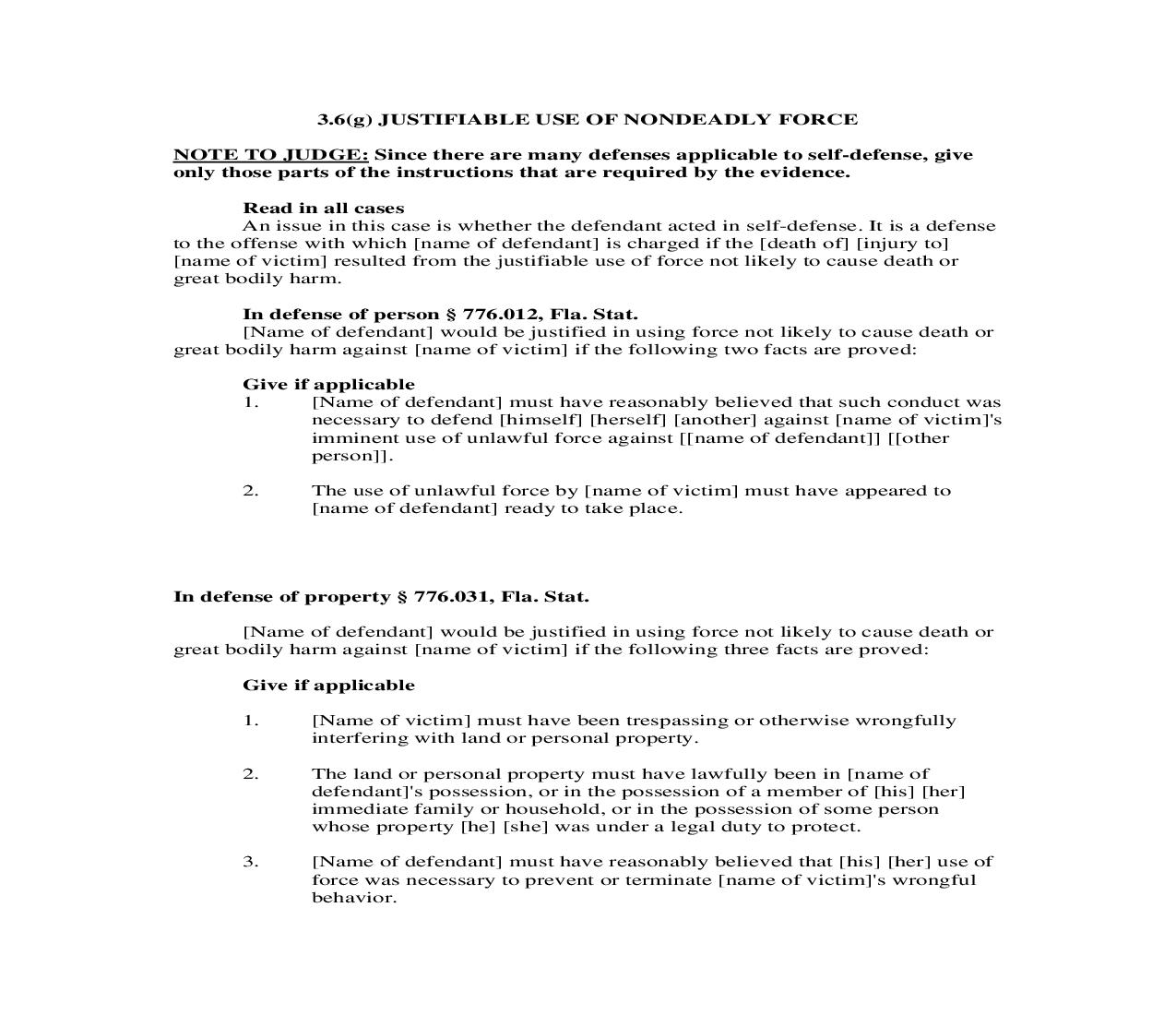 3.6(g). Justifiable Use Of Non Deadly Force | Pdf Doc Docx | Florida_JI