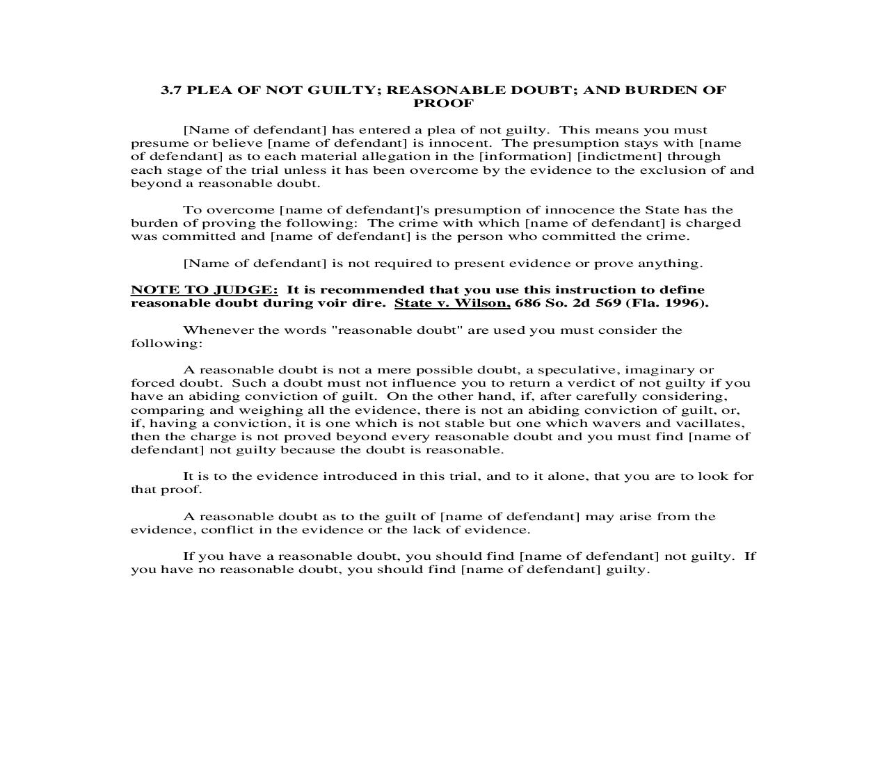3.7. Plea Of Not Guilty Reasonable Doubt And Burden Of Proof | Pdf Doc Docx | Florida_JI