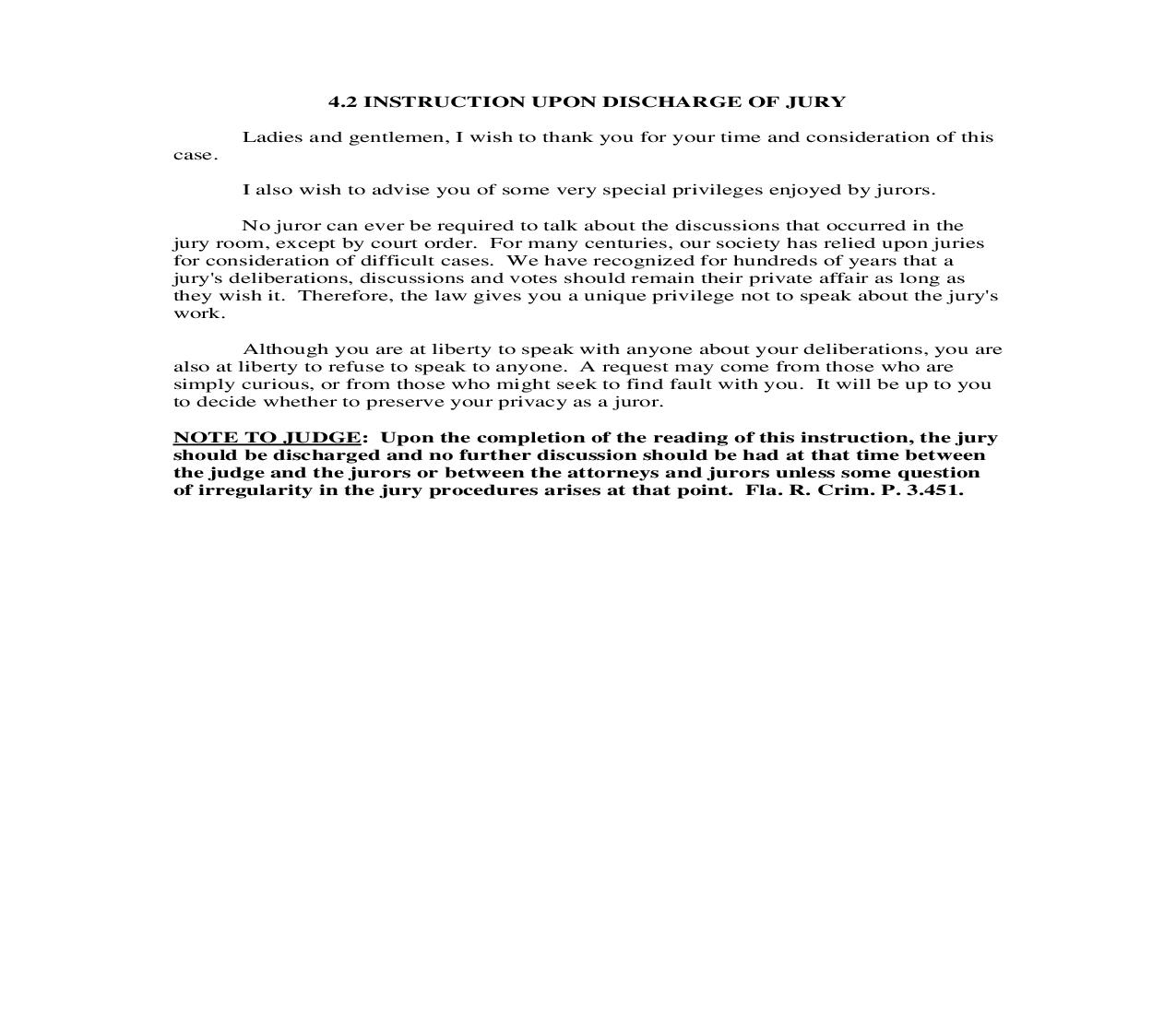 4.2. Instruction Upon Discharge Of Jury | Pdf Doc Docx | Florida_JI