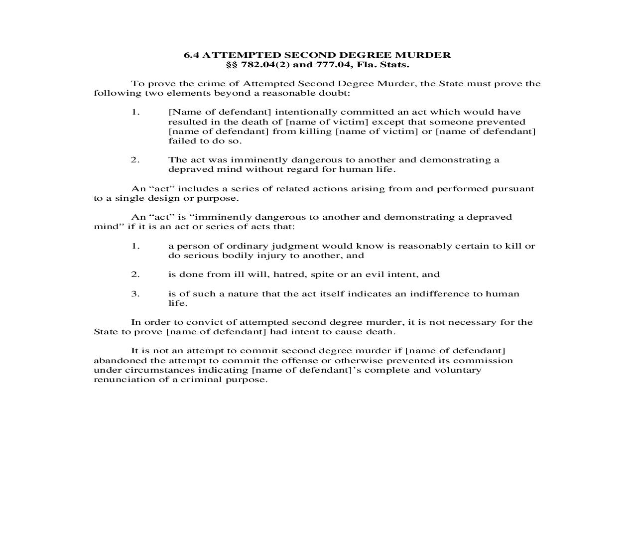 6.4. Attempted Second Degree Murder | Pdf Doc Docx | Florida_JI