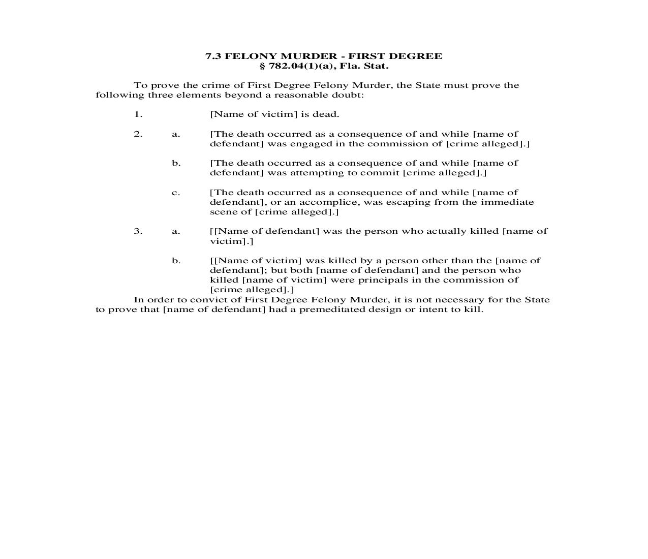 7.3. Felony Murder - First Degree | Pdf Doc Docx | Florida_JI