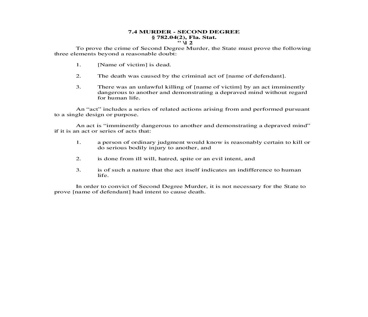 7.4. Murder - Second Degree | Pdf Doc Docx | Florida_JI