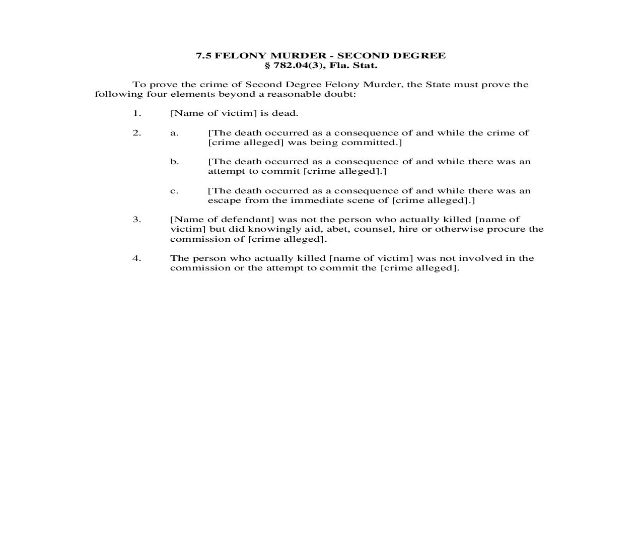 7.5. Felony Murder - Second Degree | Pdf Doc Docx | Florida_JI