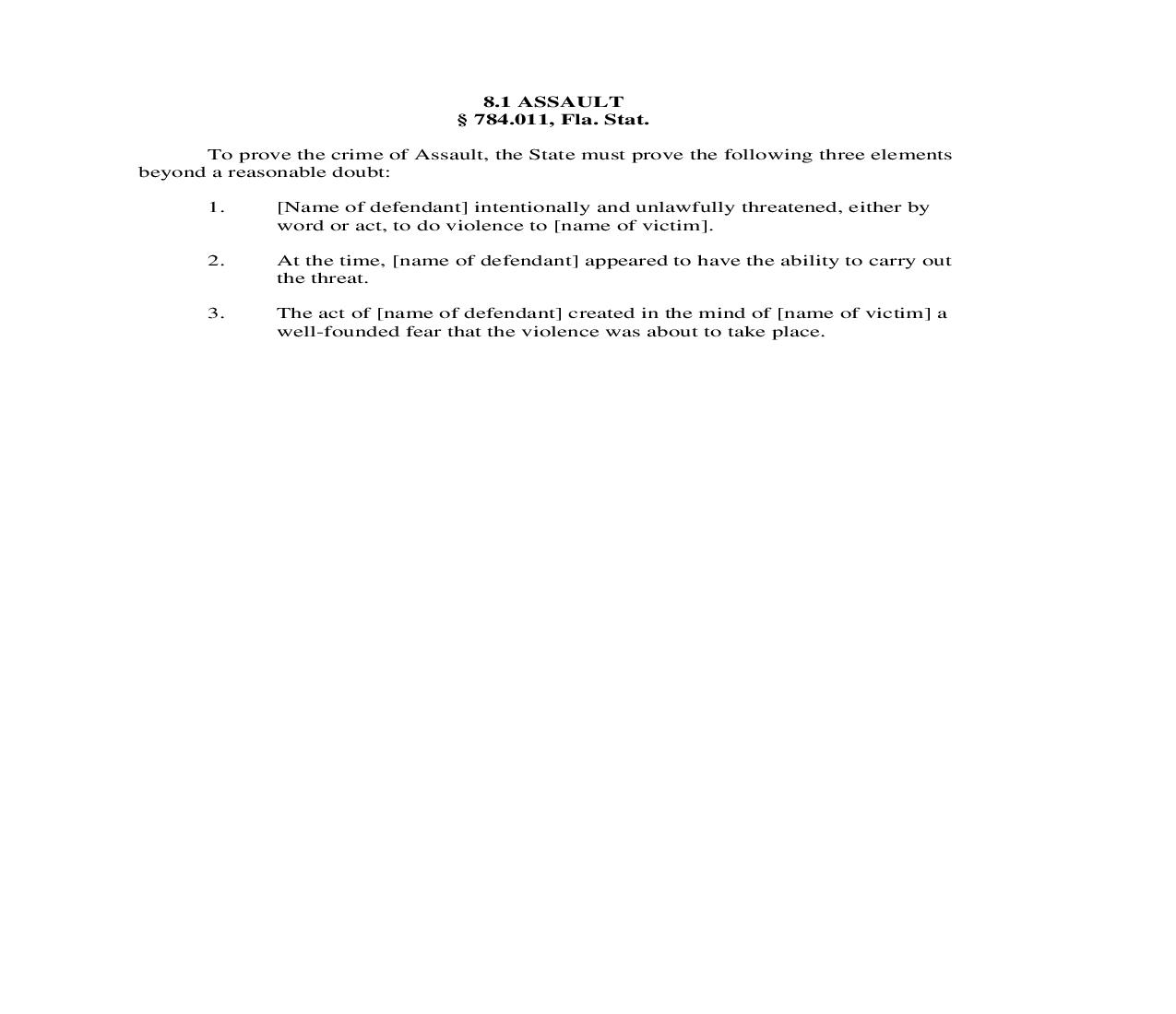 8.1. Assault | Pdf Doc Docx | Florida_JI