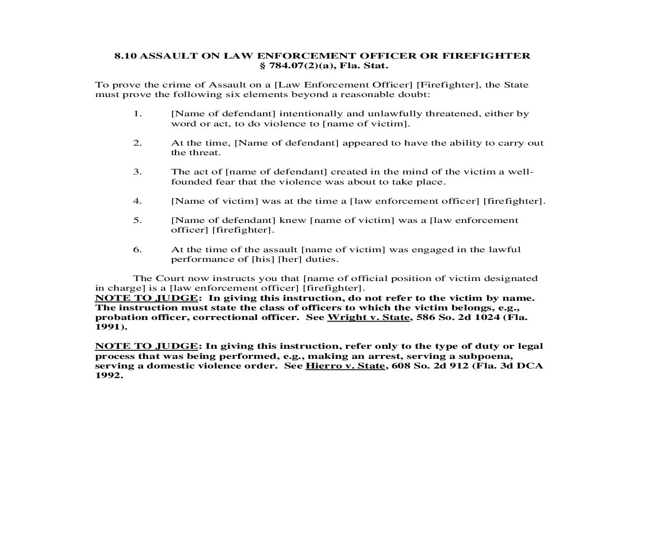 8.10. Assault On Law Enforcement Officer Or Firefighter | Pdf Doc Docx | Florida_JI