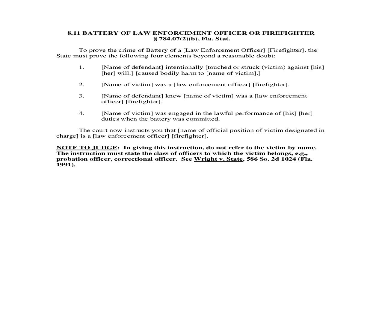 8.11. Battery Of Law Enforcement Officer or Firefighter | Pdf Doc Docx | Florida_JI