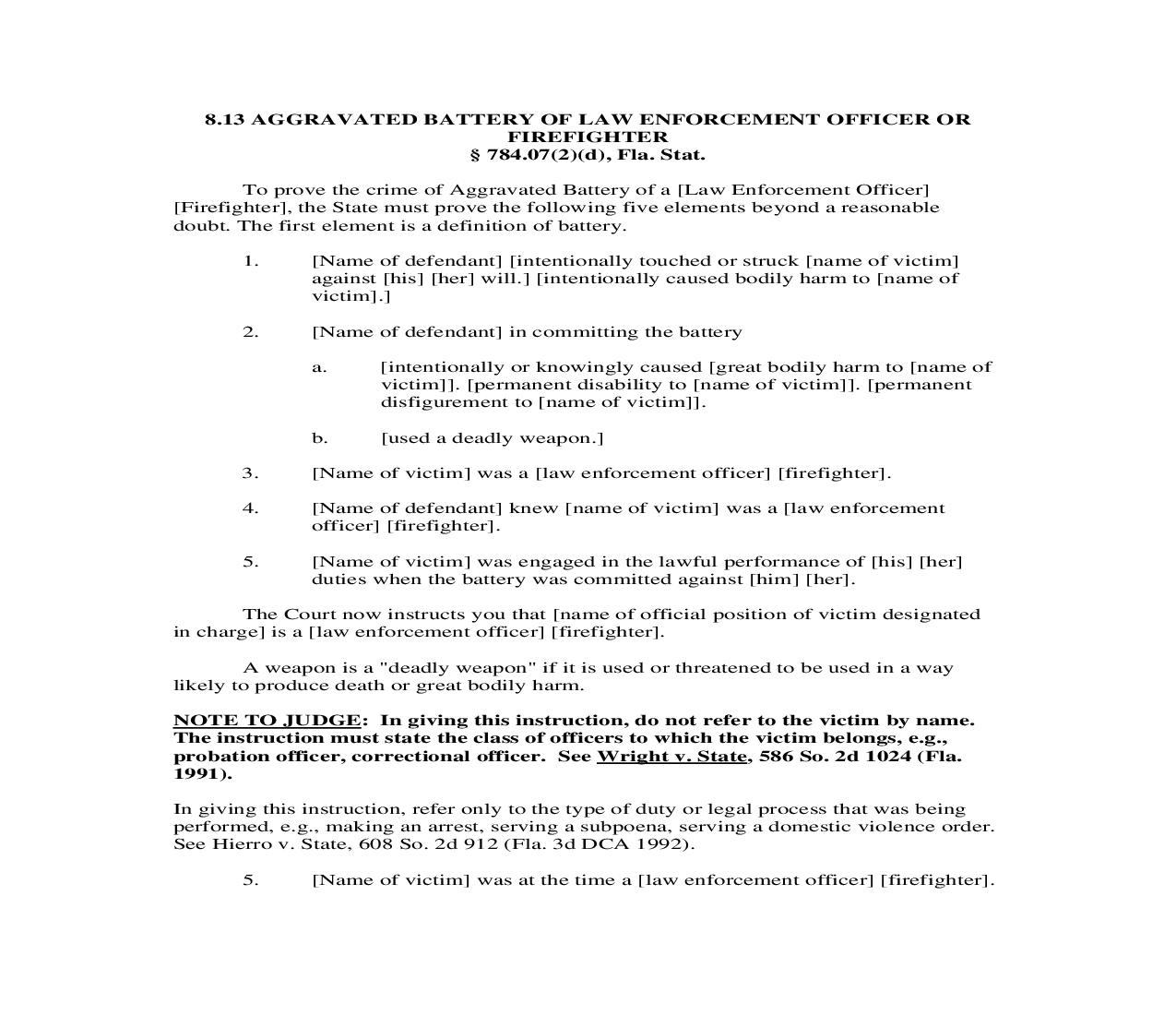 8.13. Aggravated Battery Of Law Enforcement Officer Or Firefighter | Pdf Doc Docx | Florida_JI