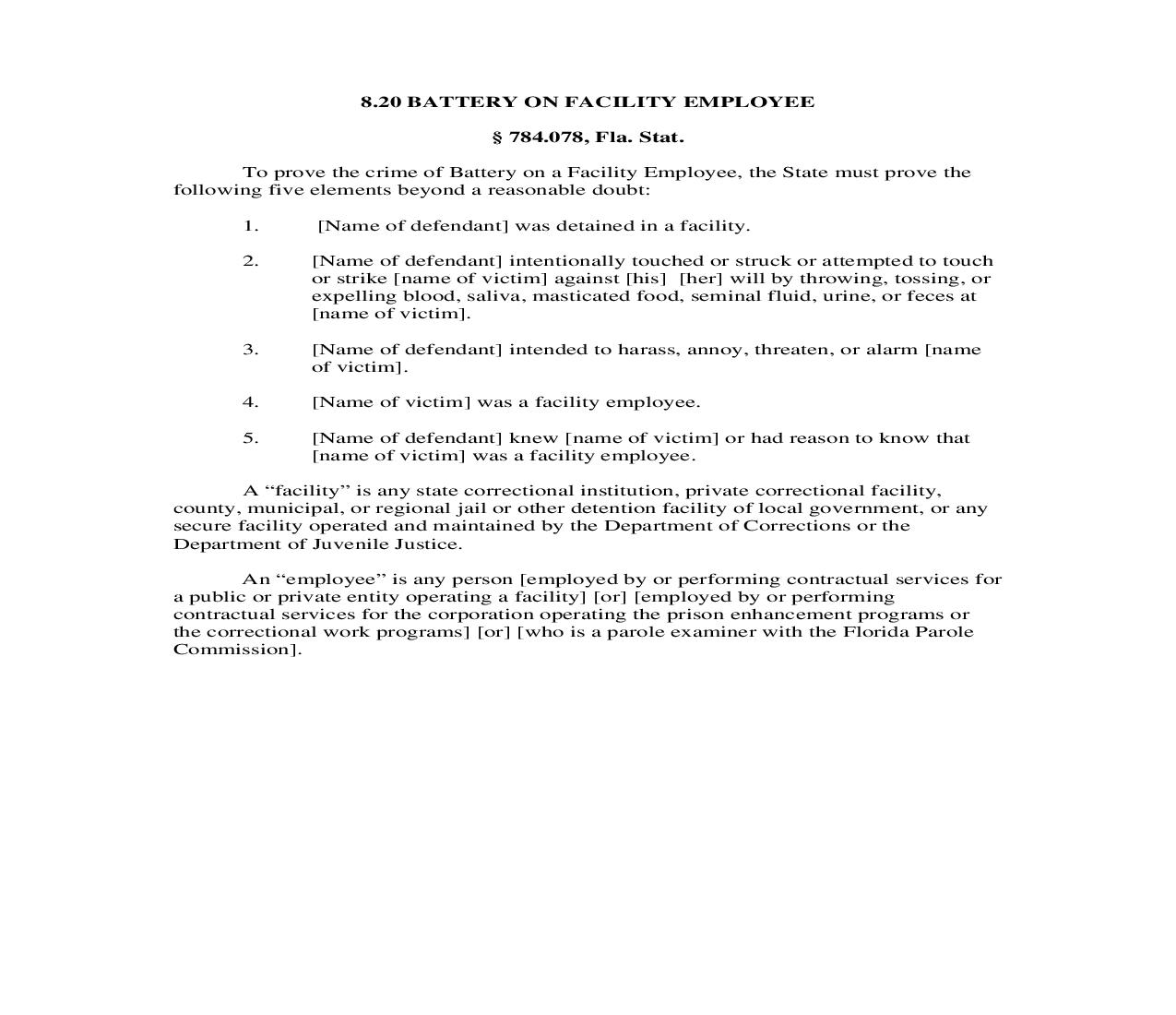 8.20. Battery On Facility Employee | Pdf Doc Docx | Florida_JI
