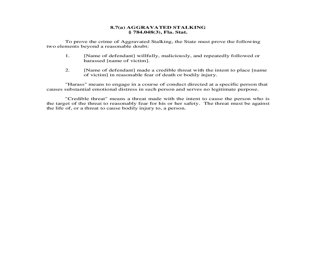 8.7(a). Aggravated Stalking | Pdf Doc Docx | Florida_JI