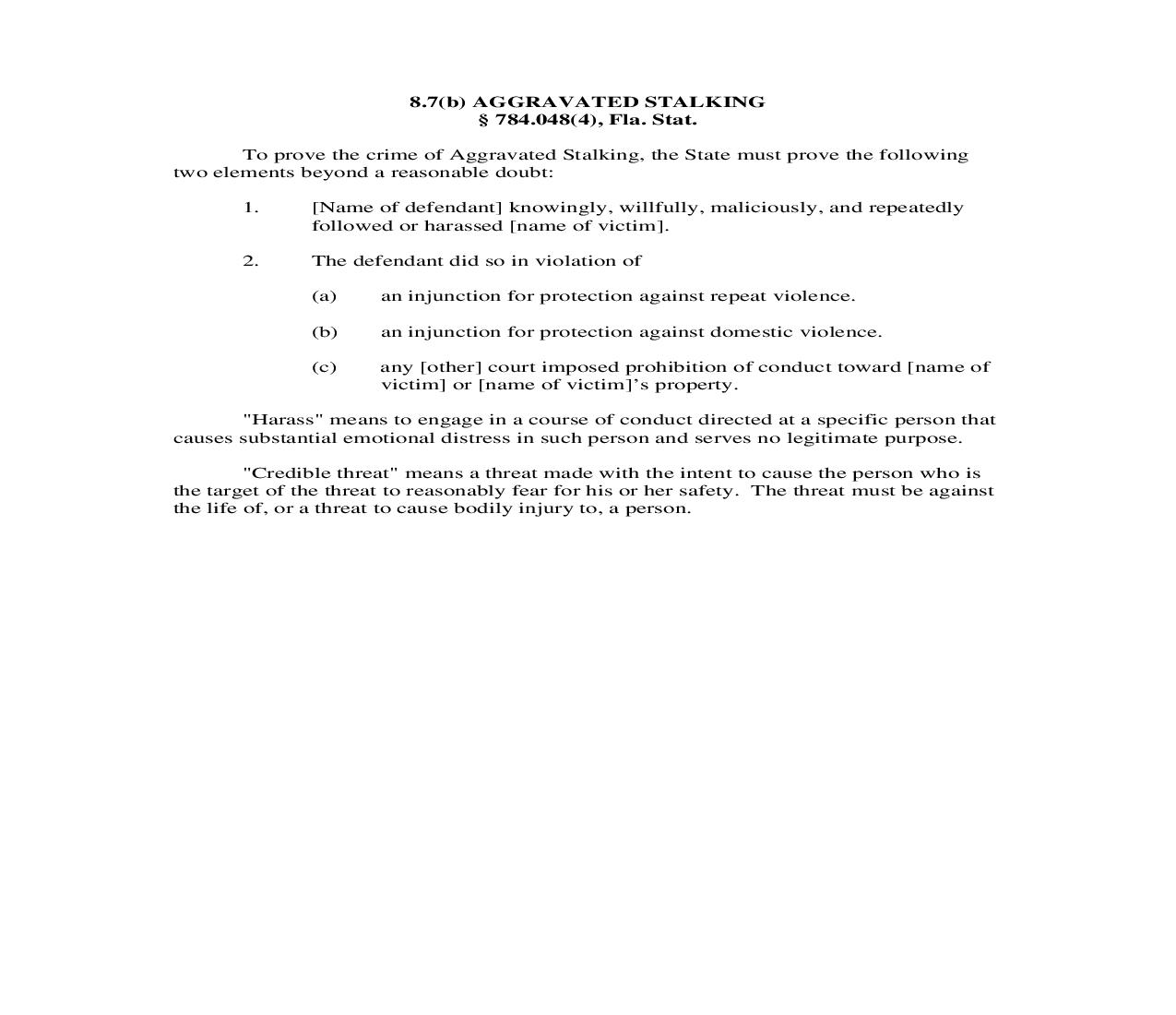 8.7(b). Aggravated Stalking | Pdf Doc Docx | Florida_JI