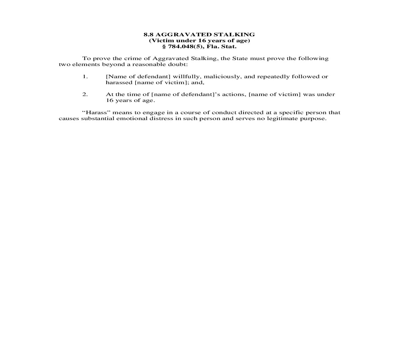 8.8. Aggravated Stalking | Pdf Doc Docx | Florida_JI