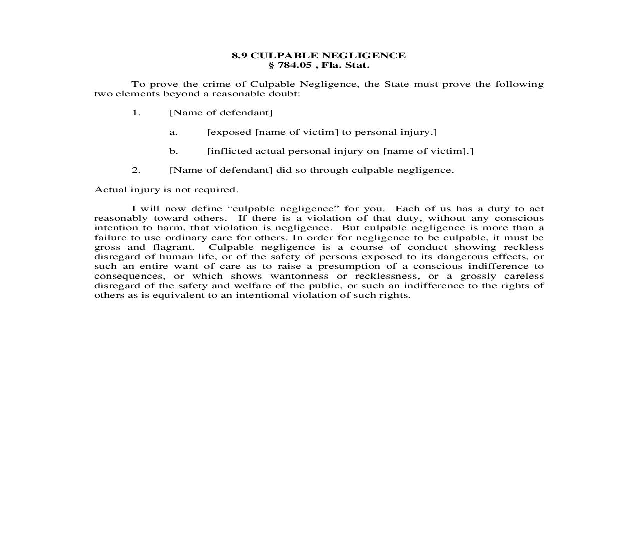 8.9. Culpable Negligence | Pdf Doc Docx | Florida_JI