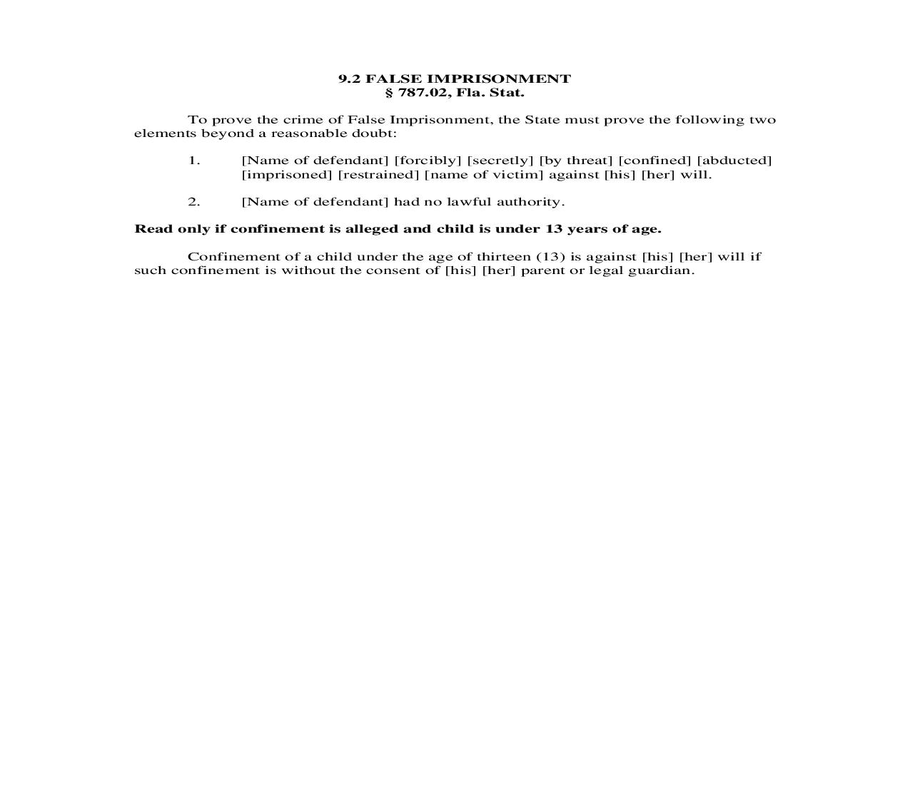 9.2. False Imprisonment | Pdf Doc Docx | Florida_JI