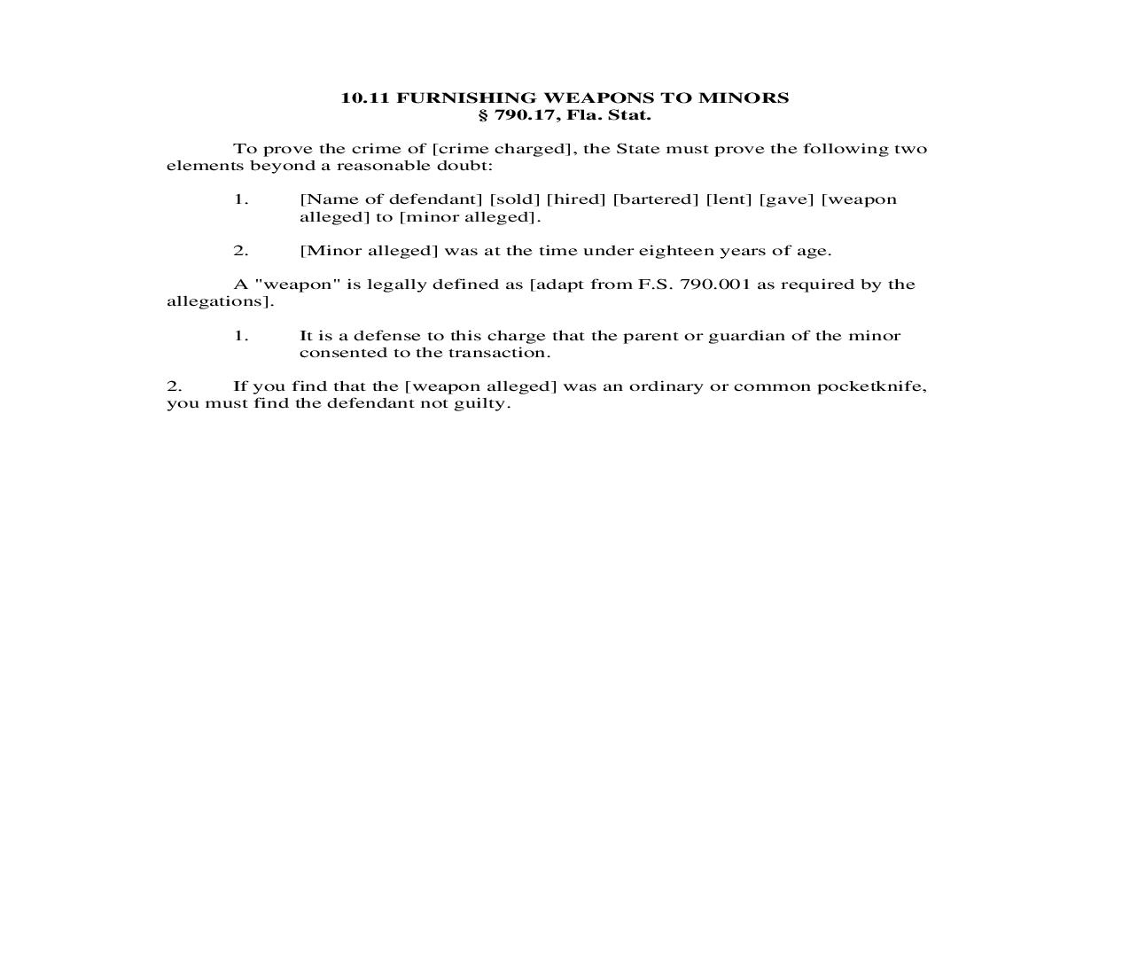 10.11. Furnishing Weapons To Minors | Pdf Doc Docx | Florida_JI
