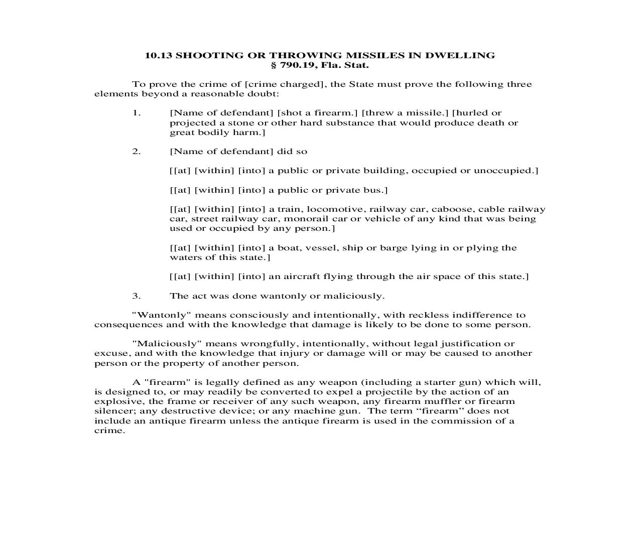 10.13. Shooting Or Throwing Missiles In Dwelling | Pdf Doc Docx | Florida_JI