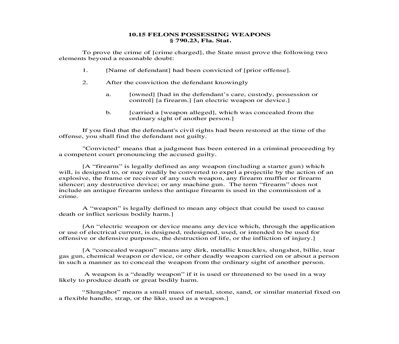 10.15. Felons Possessing Weapons | Pdf Doc Docx | Florida_JI