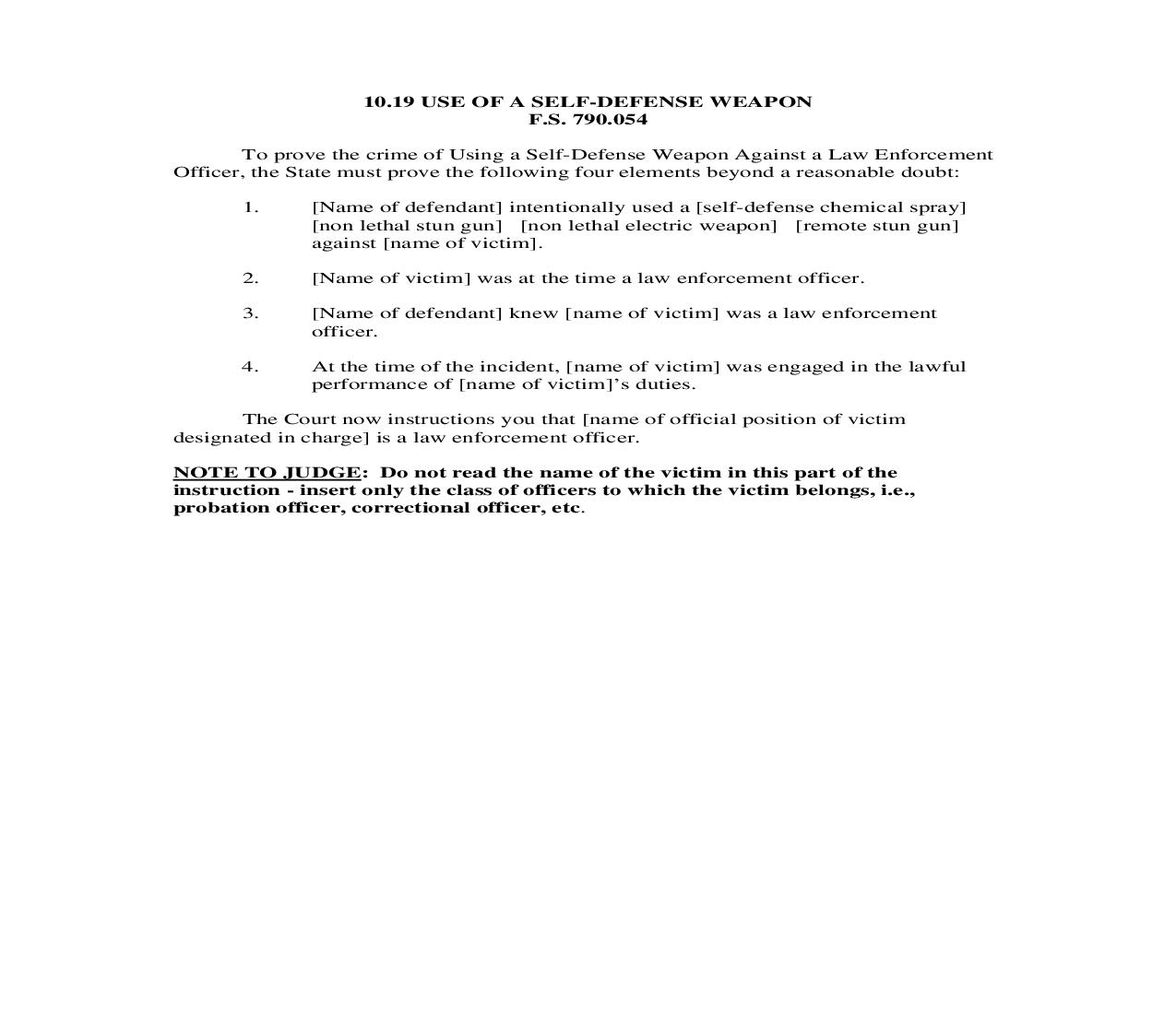 10.19. Use Of A Self-Defense Weapon | Pdf Doc Docx | Florida_JI