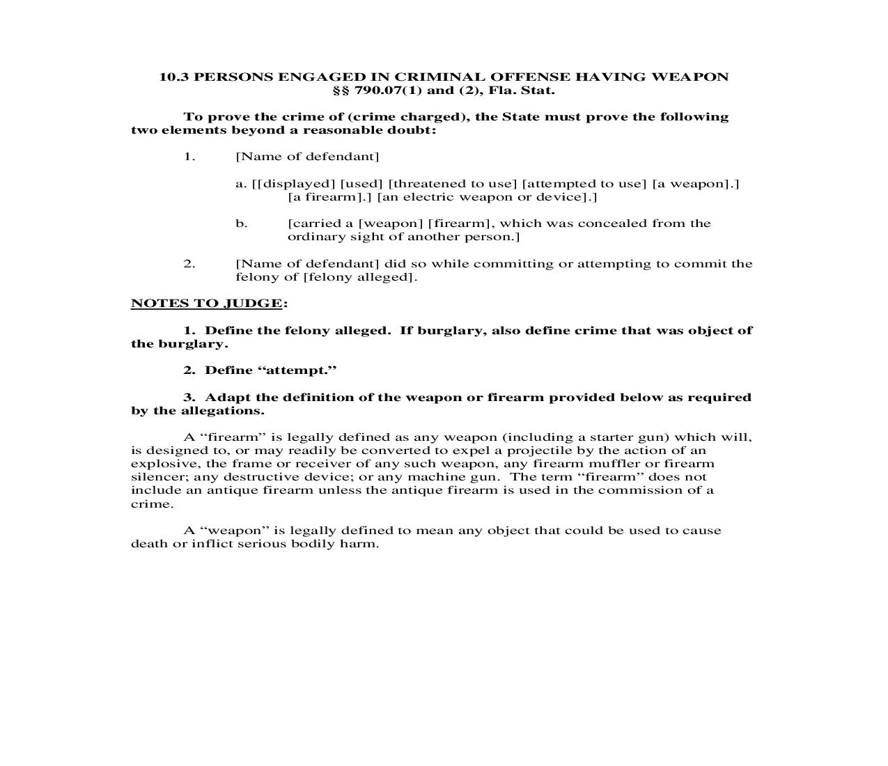 10.3. Persons Engaged In Criminal Offense Having Weapon | Pdf Doc Docx | Florida_JI