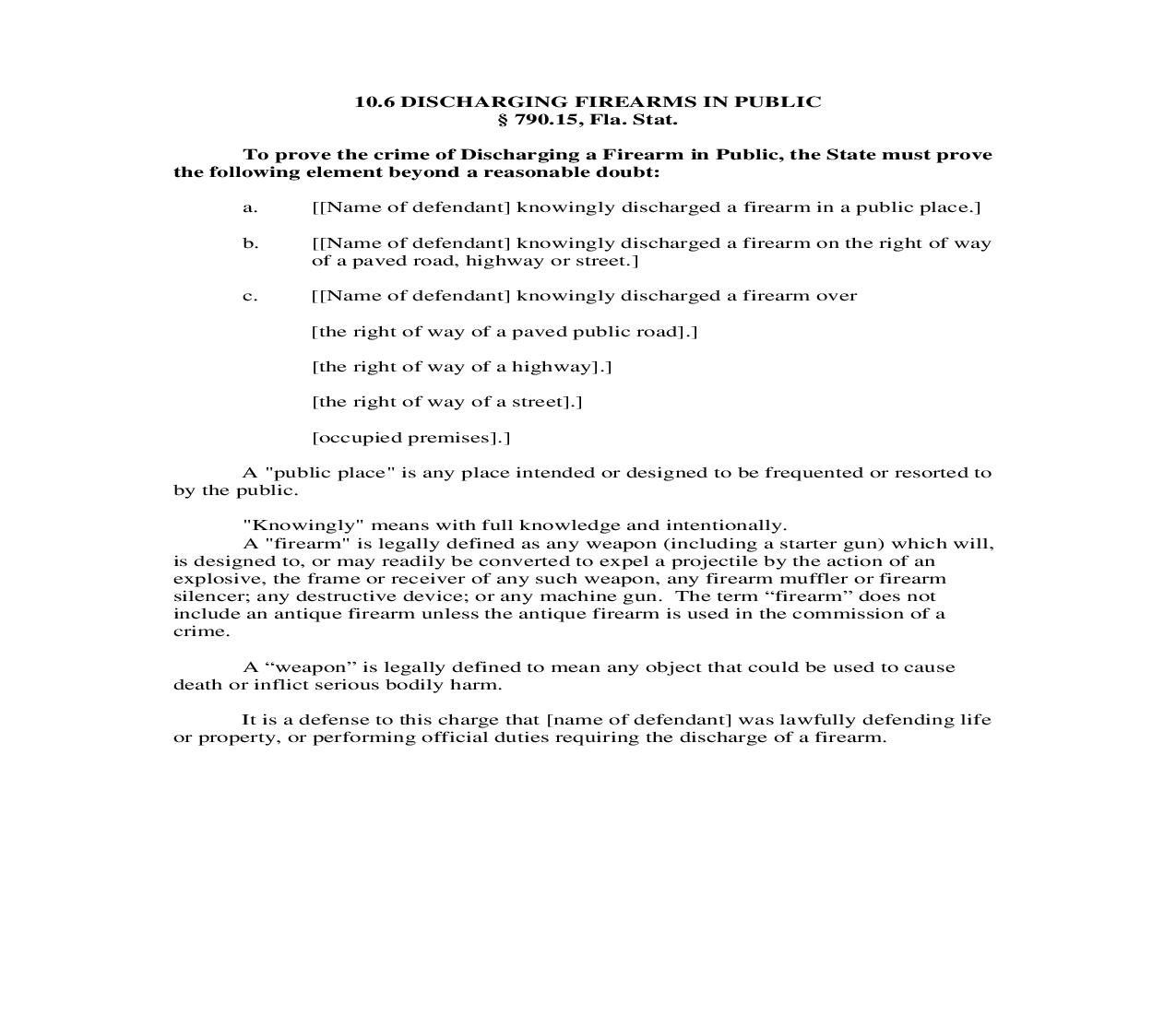 10.6. Discharging Firearms In Public | Pdf Doc Docx | Florida_JI