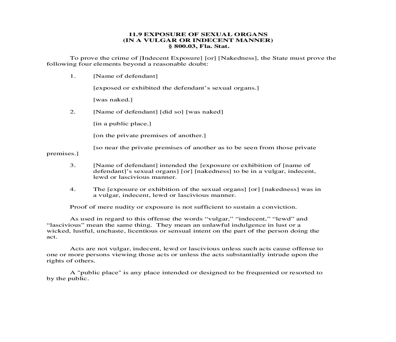 11.9. Exposure of Sexual Organs (In A Vulgar Or Indecent Manner) | Pdf Doc Docx | Florida_JI