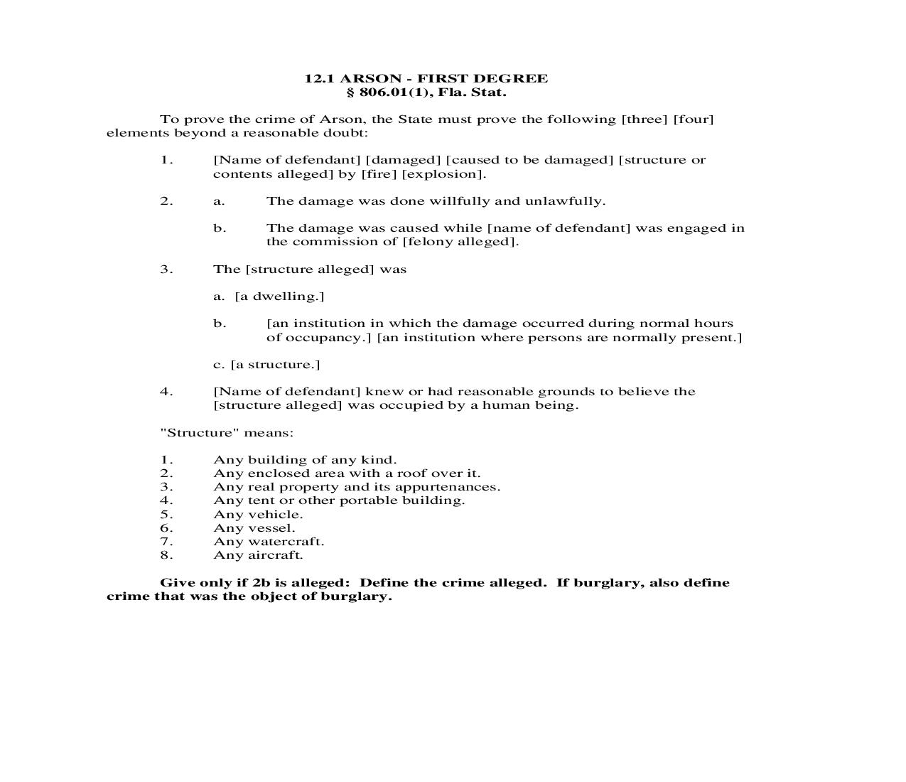 12.1. Arson-First Degree | Pdf Doc Docx | Florida_JI