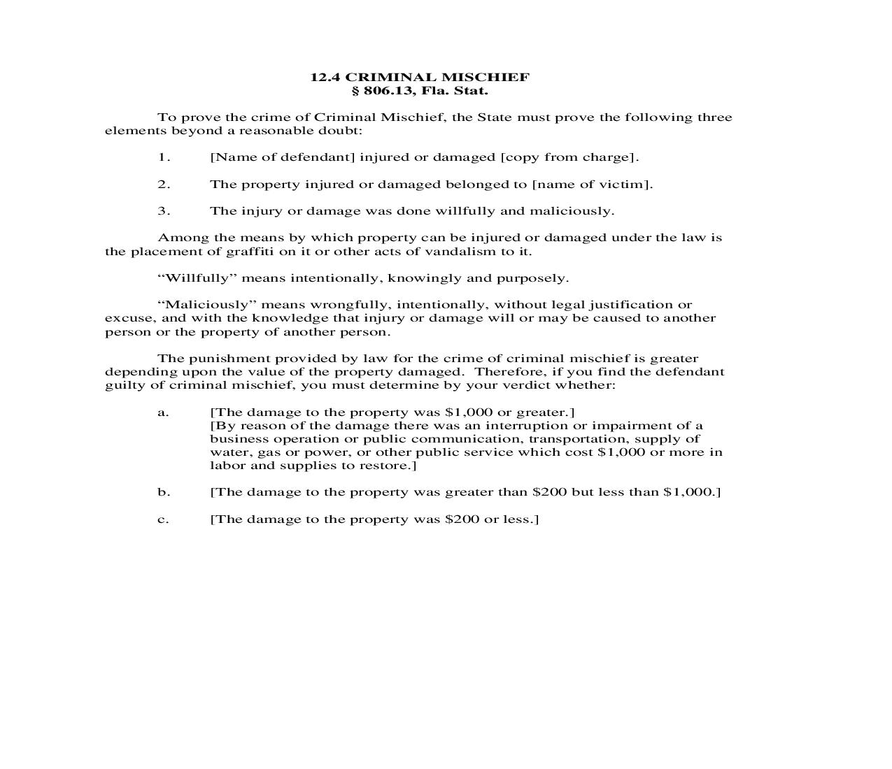 12.4. Criminal Mischief | Pdf Doc Docx | Florida_JI