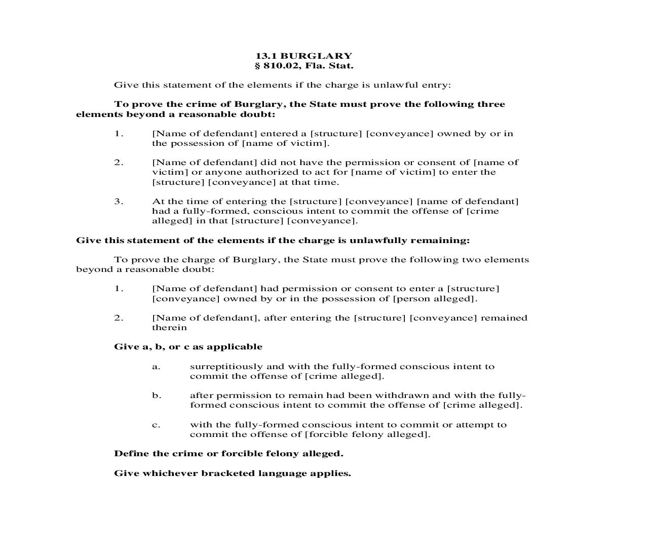 13.1. Burglary | Pdf Doc Docx | Florida_JI