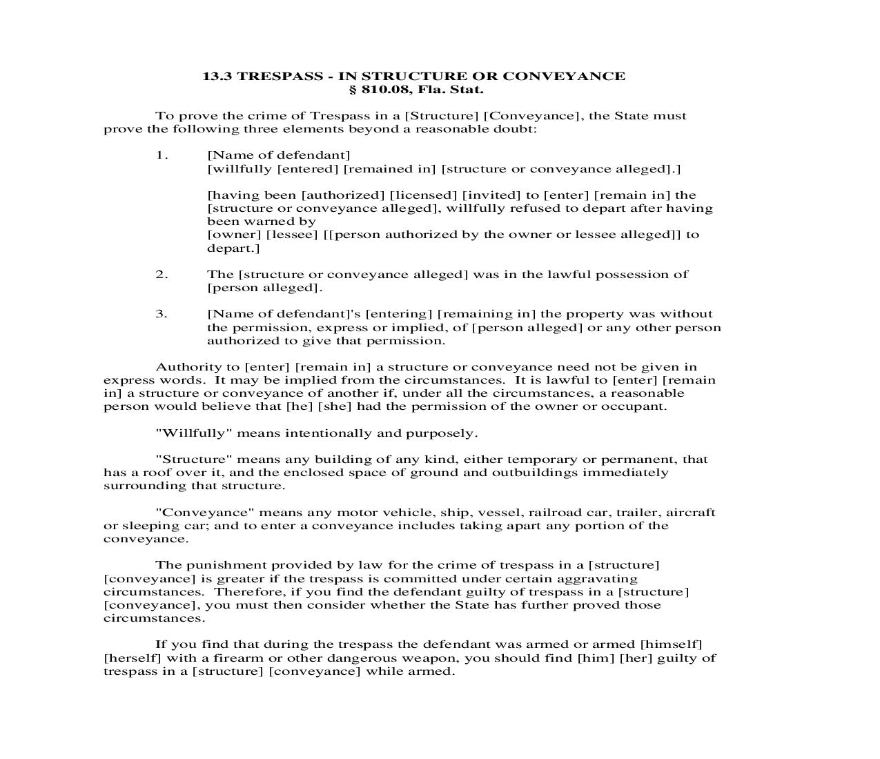 13.3. Trespass - In Structure Or Conveyance | Pdf Doc Docx | Florida_JI